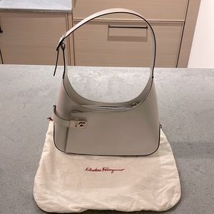 Authentic Salvatore Ferragamo Light Grey/Taupe Shoulder Bag